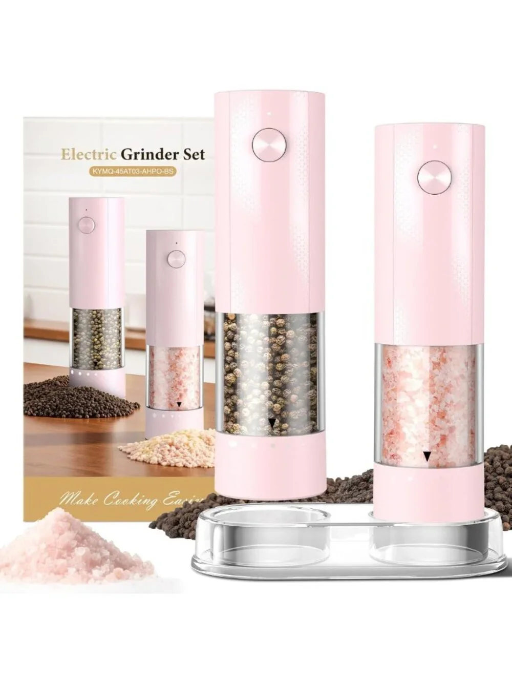 Rechargeable Electric Salt & Pepper Grinder Set - Adjustable Coarseness, 2 Pack